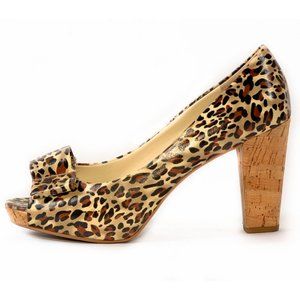 sExY!! ~FRANCO SARTO~ "Vice" Animal Print & Cork Peep-Toe High Heels, 7.5